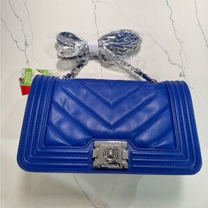 Badgley Mischka Royal Blue Vegan Leather Quilted Crossbody Bag